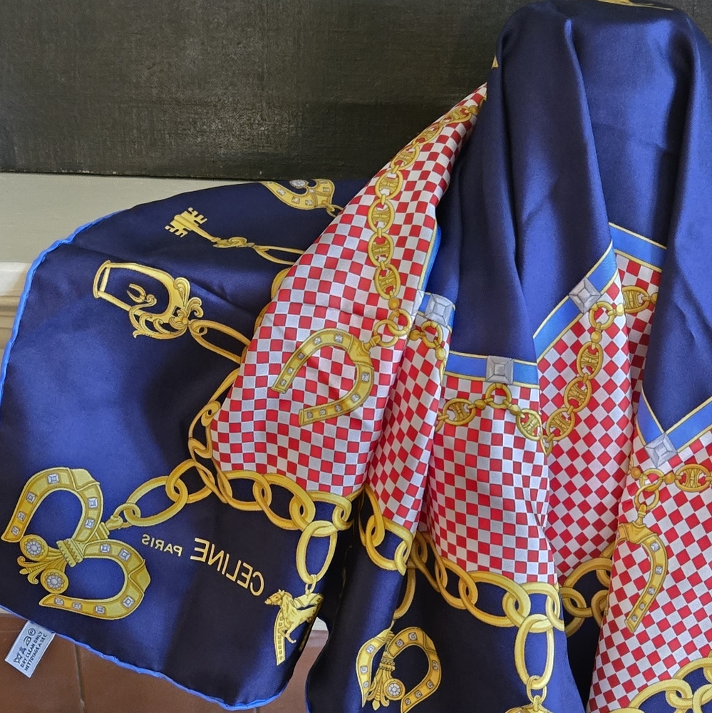 Celine Blue and Gold Silk Scarf